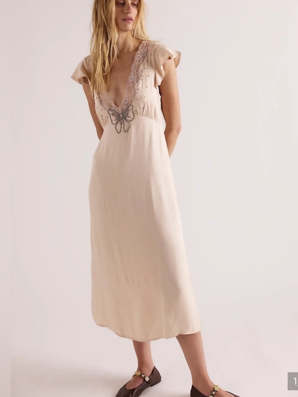 Free People Tied With Joy Embellished Bows Coquette Midi dress XS - Picture 2 of 10